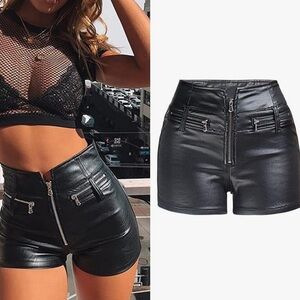 RAMISU High Waist Black Faux Leather Stretchy Shorts. Size S